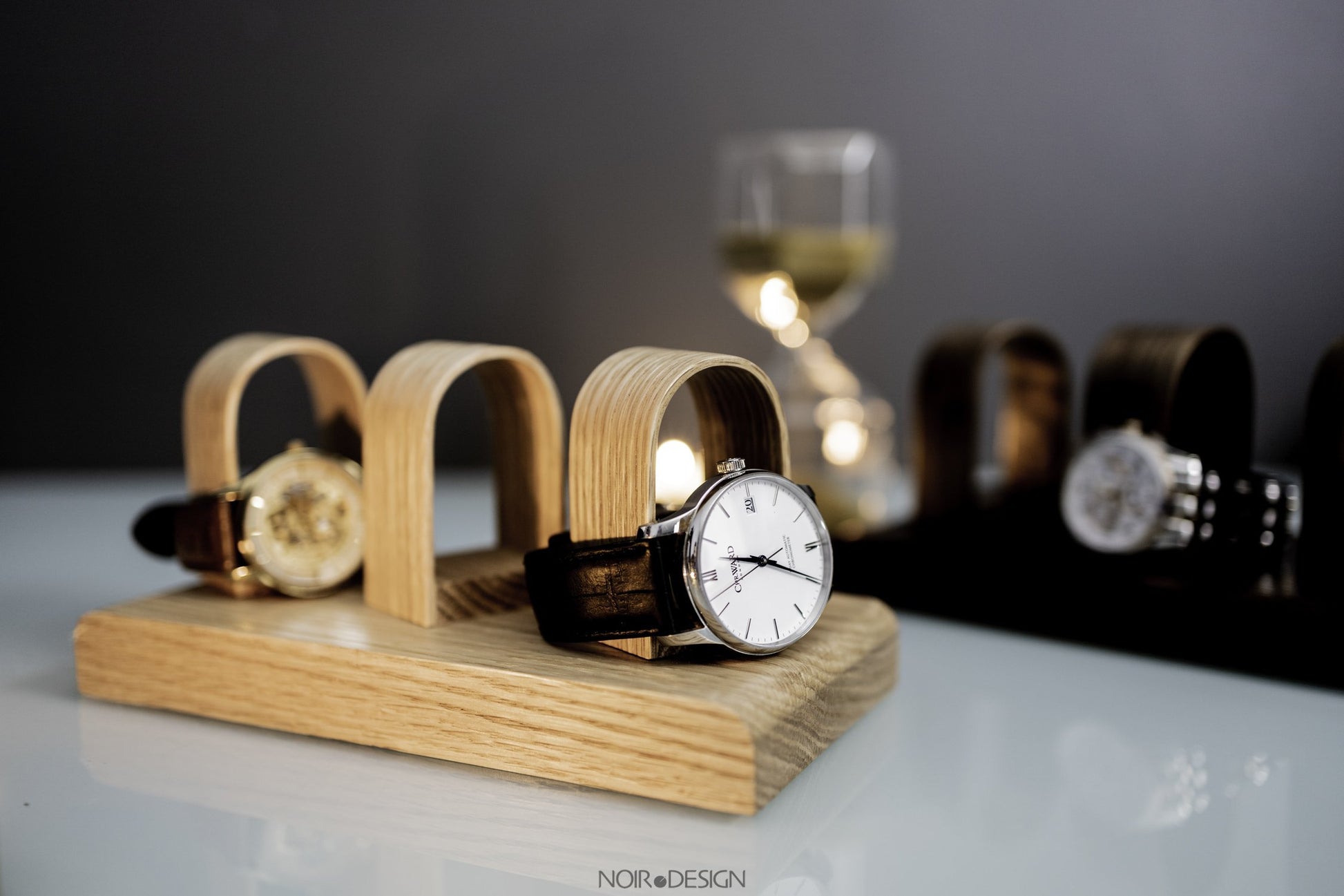 Luxury Oak Triple Watch Stand Holder - Watch Display - NOIR.DESIGN
