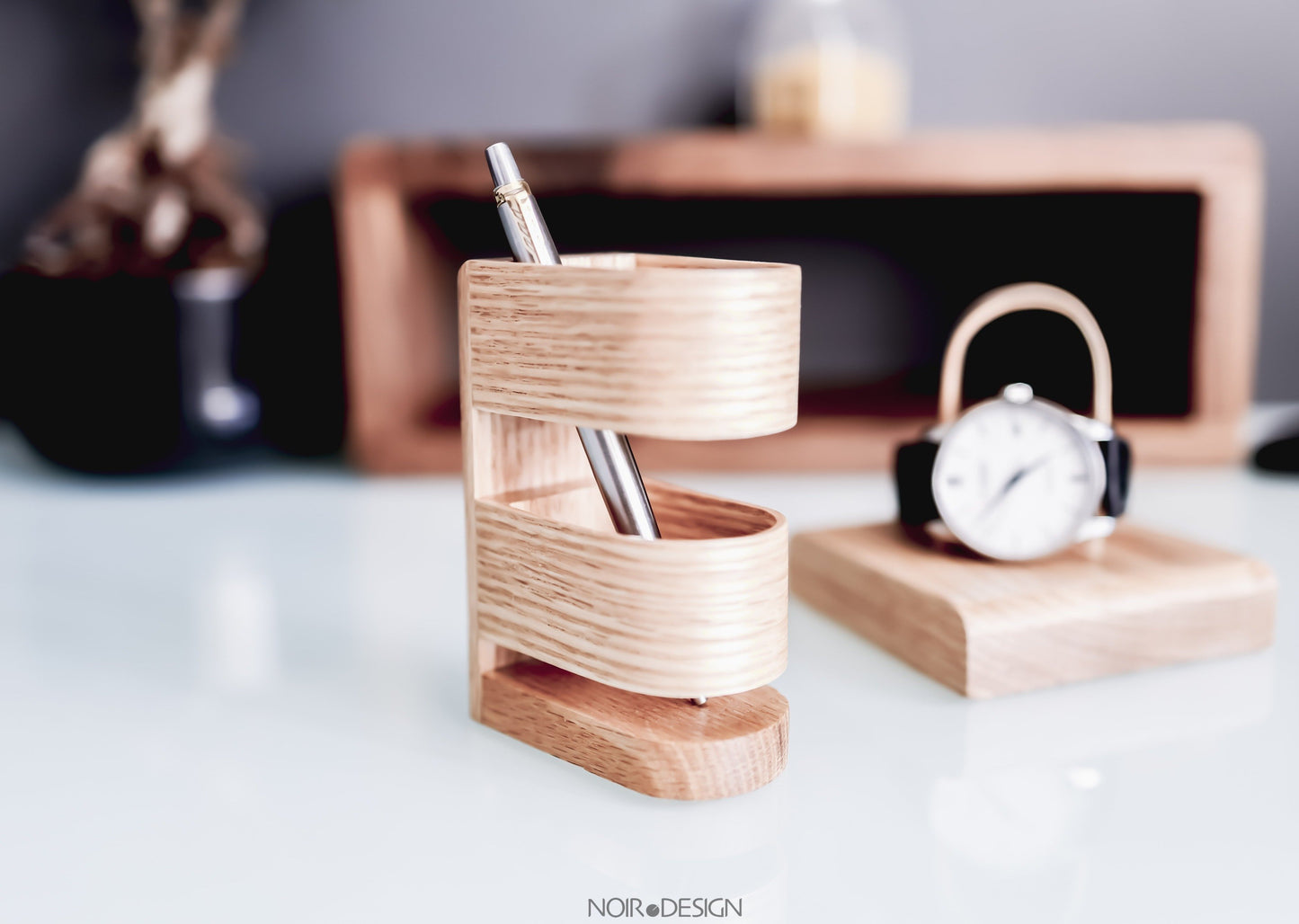 Suisse | Rangement pour pots à crayons de bureau de luxe - Chêne